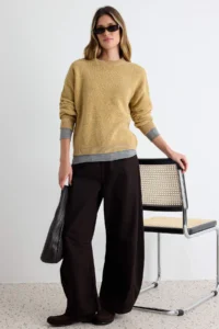 TRENDYOLMİLLA Oil Green Wide Pattern Special Thread Knitwear Sweater - Image 2
