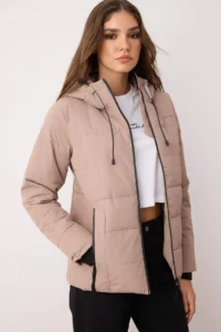 TRENDYOLMİLLA Beige Regular Pattern Hooded Water Repellent Puffer Jacket Coat - Image 3