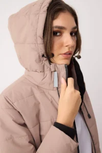 TRENDYOLMİLLA Beige Regular Pattern Hooded Water Repellent Puffer Jacket Coat - Image 4