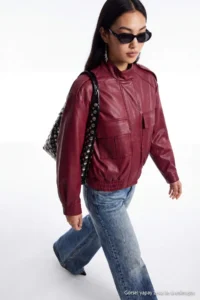 TRENDYOLMİLLA Burgundy Oversized Pattern Faux Leather Bomber Jacket Thin Jacket Coat - Image 6