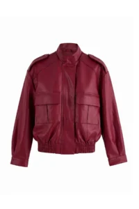 TRENDYOLMİLLA Burgundy Oversized Pattern Faux Leather Bomber Jacket Thin Jacket Coat - Image 9