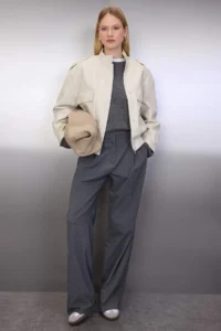 TRENDYOLMİLLA Ecru Oversized Pattern Faux Leather Bomber Jacket Thin Jacket Coat