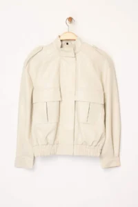 TRENDYOLMİLLA Ecru Oversized Pattern Faux Leather Bomber Jacket Thin Jacket Coat - Image 6