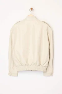 TRENDYOLMİLLA Ecru Oversized Pattern Faux Leather Bomber Jacket Thin Jacket Coat - Image 8
