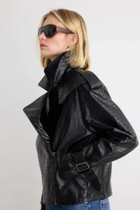 TRENDYOLMİLLA Black Regular Pattern Faux Leather Biker Thin Jacket Coat