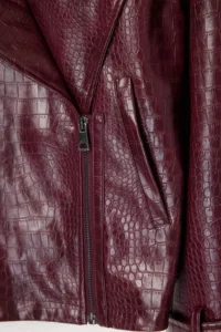TRENDYOLMİLLA Burgundy Regular Pattern Faux Leather Biker Thin Jacket Coat - Image 6