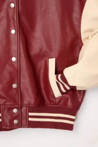 TRENDYOLMİLLA Burgundy-Cream Oversized Pattern Faux Leather College Bomber Jacket Jacket Coat - Image 7