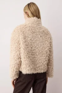 TRENDYOLMİLLA Ecru Regular Pattern Shepherd's Closure Fur Coat - Image 5