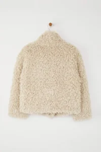 TRENDYOLMİLLA Ecru Regular Pattern Shepherd's Closure Fur Coat - Image 7