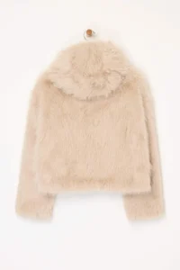 TRENDYOLMİLLA Beige Oversized Pattern Hooded Fur Coat - Image 7