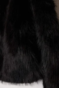 TRENDYOLMİLLA Black Oversized Pattern Hooded Fur Coat - Image 7