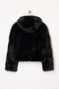 TRENDYOLMİLLA Black Oversized Pattern Hooded Fur Coat - Image 8