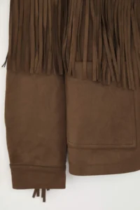 TRENDYOLMİLLA Special Collection Brown Oversized Pattern Tassel Detailed Suede Thin Jacket Coat - Image 7