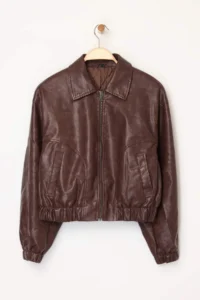 TRENDYOLMİLLA Brown Oversized Pattern Faux Leather Quilted Bomber Jacket Jacket Coat - Image 7