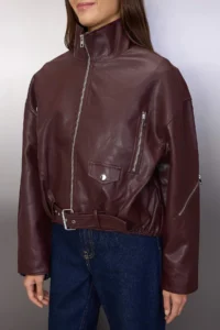 TRENDYOLMİLLA Brown Oversized Pattern Faux Leather Bomber Jacket Thin Jacket Coat - Image 3