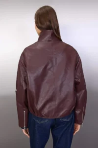 TRENDYOLMİLLA Brown Oversized Pattern Faux Leather Bomber Jacket Thin Jacket Coat - Image 4