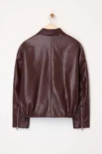 TRENDYOLMİLLA Brown Oversized Pattern Faux Leather Bomber Jacket Thin Jacket Coat - Image 7