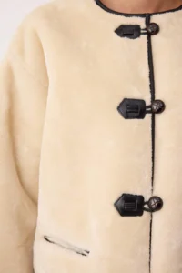 TRENDYOLMİLLA Ecru Oversized Pattern Plush Jacket Coat - Image 3