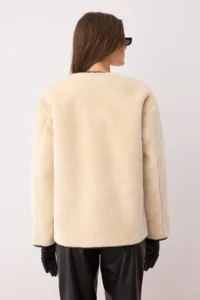 TRENDYOLMİLLA Ecru Oversized Pattern Plush Jacket Coat - Image 4