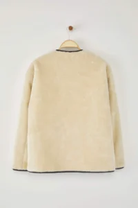 TRENDYOLMİLLA Ecru Oversized Pattern Plush Jacket Coat - Image 7