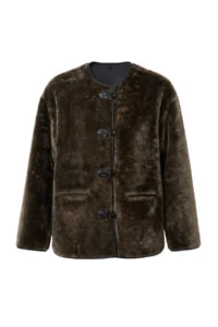 TRENDYOLMİLLA Khaki Oversized Pattern Plush Jacket Coat - Image 6