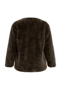 TRENDYOLMİLLA Khaki Oversized Pattern Plush Jacket Coat - Image 8