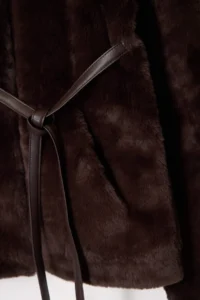 TRENDYOLMİLLA Brown Oversized Pattern Binding Detailed Plush Jacket Coat - Image 6