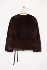 TRENDYOLMİLLA Brown Oversized Pattern Binding Detailed Plush Jacket Coat - Image 7