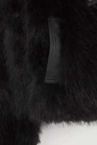 TRENDYOLMİLLA Black Regular Pattern Fur Biker Jacket Coat - Image 6