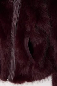 TRENDYOLMİLLA Burgundy Regular Pattern Fur Biker Jacket Coat - Image 7