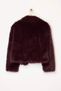 TRENDYOLMİLLA Burgundy Regular Pattern Fur Biker Jacket Coat - Image 8