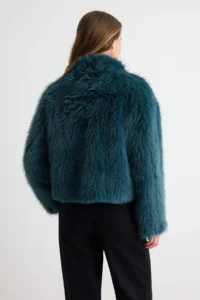 TRENDYOLMİLLA Green Regular Pattern Fur Biker Jacket Coat - Image 6