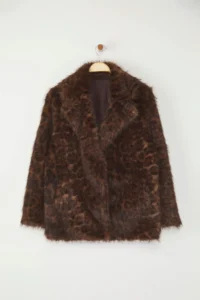 TRENDYOLMİLLA Multicolored Leopard Patterned Oversized Pattern Fur Coat - Image 5