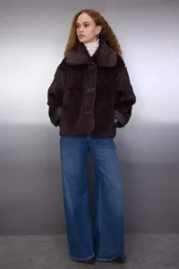 TRENDYOLMİLLA Brown Oversized Pattern Plush Coat - Image 2
