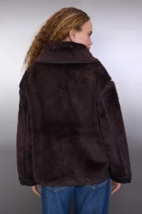 TRENDYOLMİLLA Brown Oversized Pattern Plush Coat - Image 5
