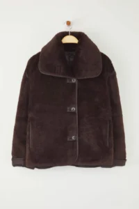TRENDYOLMİLLA Brown Oversized Pattern Plush Coat - Image 6