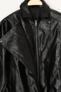 TRENDYOLMİLLA Black Regular Pattern Faux Leather Shiny Biker Thin Jacket Coat - Image 7
