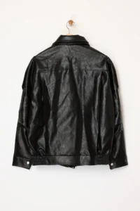TRENDYOLMİLLA Black Regular Pattern Faux Leather Shiny Biker Thin Jacket Coat - Image 9