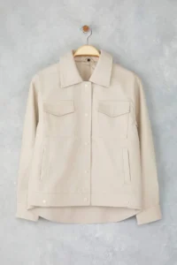 TRENDYOLMİLLA Ecru Oversized Pattern Skirt Ucu removable Faux Leather Thin Jacket Coat - Image 6