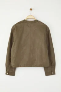 TRENDYOLMİLLA Khaki Regular Pattern Faux Leather Thin Jacket Coat - Image 8