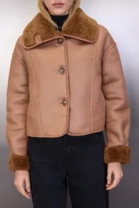 TRENDYOLMİLLA Camel Oversized Pattern Plush Detailed Suede Coat - Image 4