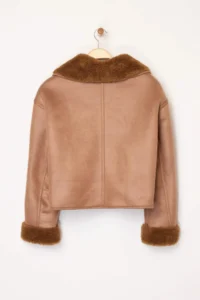 TRENDYOLMİLLA Camel Oversized Pattern Plush Detailed Suede Coat - Image 8
