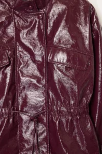 TRENDYOLMİLLA Burgundy Regular Pattern Belden Shirred Shiny Thin Jacket Coat - Image 6