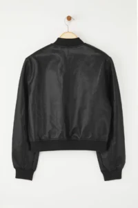 TRENDYOLMİLLA Black Regular Pattern Faux Leather Bomber Jacket Thin Jacket Coat - Image 7