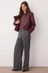 TRENDYOLMİLLA Burgundy Regular Pattern Faux Leather Bomber Jacket Thin Jacket Coat - Image 2