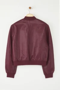 TRENDYOLMİLLA Burgundy Regular Pattern Faux Leather Bomber Jacket Thin Jacket Coat - Image 7