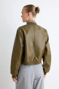 TRENDYOLMİLLA Khaki Regular Pattern Faux Leather Bomber Jacket Thin Jacket Coat - Image 4