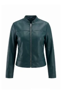 TRENDYOLMİLLA Petrol Green Fitted Pattern Faux Leather Biker Thin Jacket Coat - Image 6