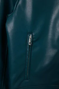 TRENDYOLMİLLA Petrol Green Fitted Pattern Faux Leather Biker Thin Jacket Coat - Image 7