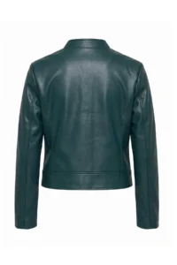 TRENDYOLMİLLA Petrol Green Fitted Pattern Faux Leather Biker Thin Jacket Coat - Image 8
